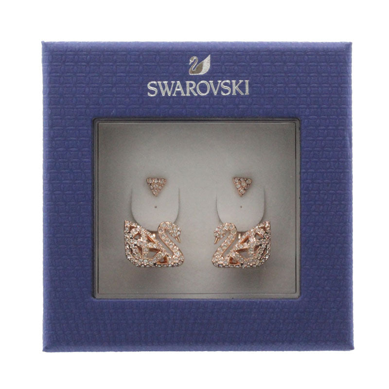 Swarovski Facet Swan Pierced Earrings White, Rose-Gold Tone Plated 5492233