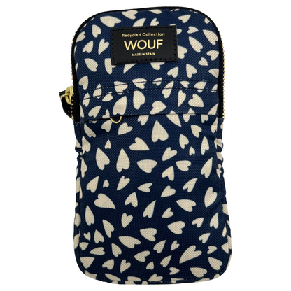Wouf Blue & Cream Hearts Recycled Collection Crossbody Phone Bag
