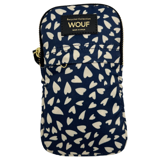 Wouf Blue & Cream Hearts Recycled Collection Crossbody Phone Bag