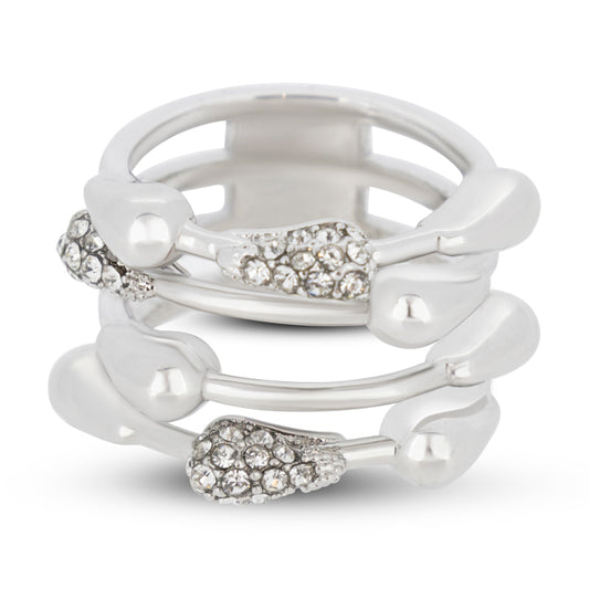 Covet Rhodium Cubic Zirconia Droplet Silver Ring - Size 4