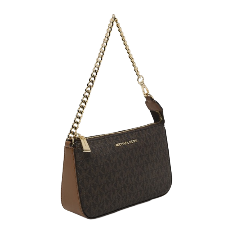 Michael Kors Jet Set Medium Chain Pouchette Leather Bag Brown