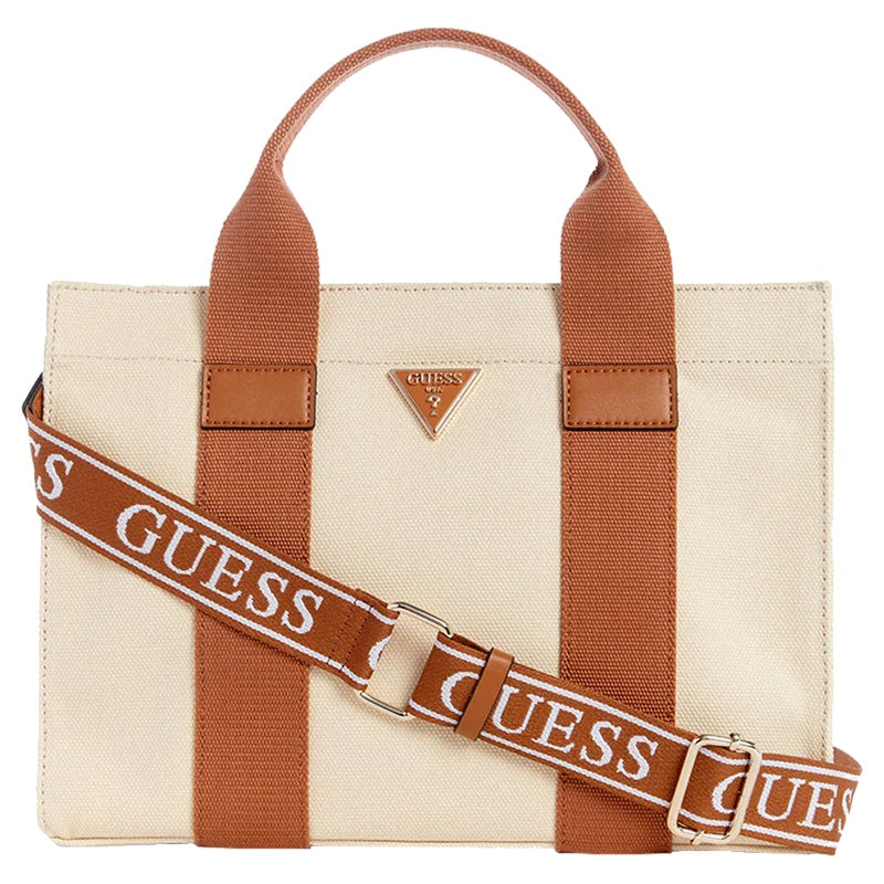Guess Canvas Small Tote Bag Natural & Cognac – view 1