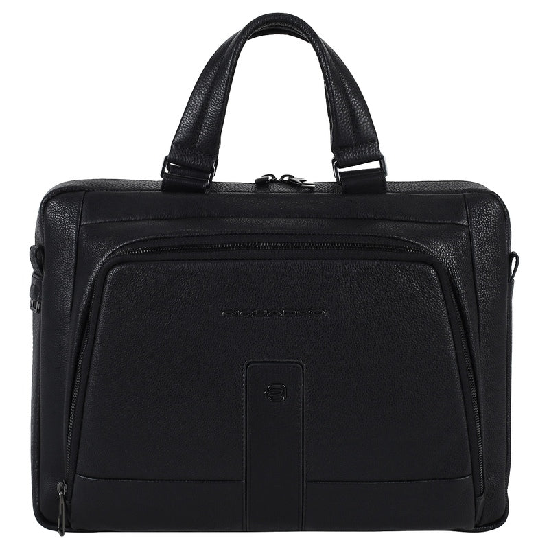 Piquadro Carl Leather Laptop Briefcase Black