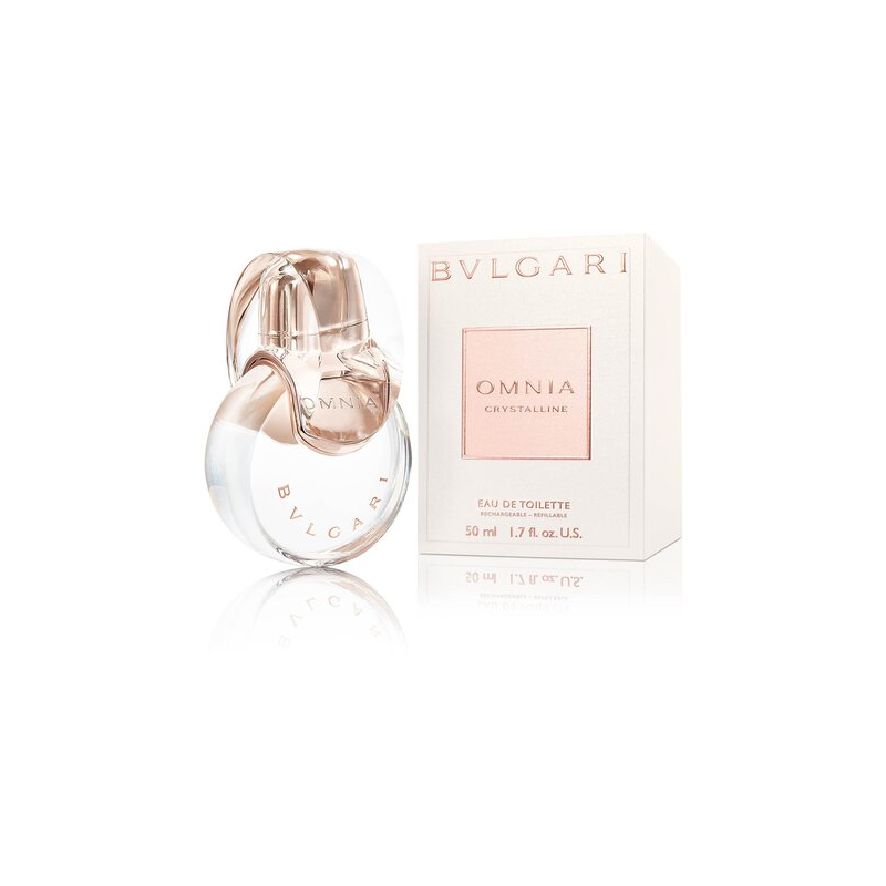 Bvlgari Omnia Crystalline 50ml Eau de Toilette bottle and presentation box on white background