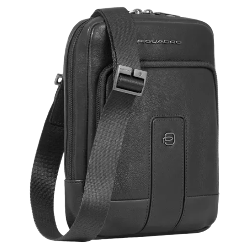 Piquadro Carl Leather Tablet Crossbody Bag Black