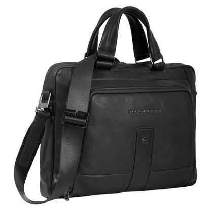 Piquadro Carl Leather Laptop 14 Inch Bag Briefcase Black