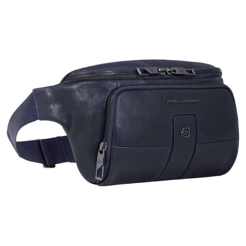 Piquadro Carl Leather Waist Belt Bag Blue