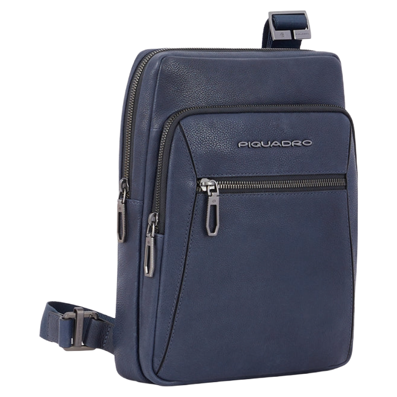 Piquadro Rhino Leather Tablet Crossbody Bag Night Blue