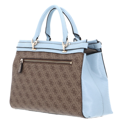 Guess Sestri Logo Luxury Satchel Handbag Latte Logo Sky Blue