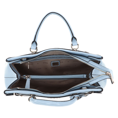 Guess Sestri Logo Luxury Satchel Handbag Latte Logo Sky Blue