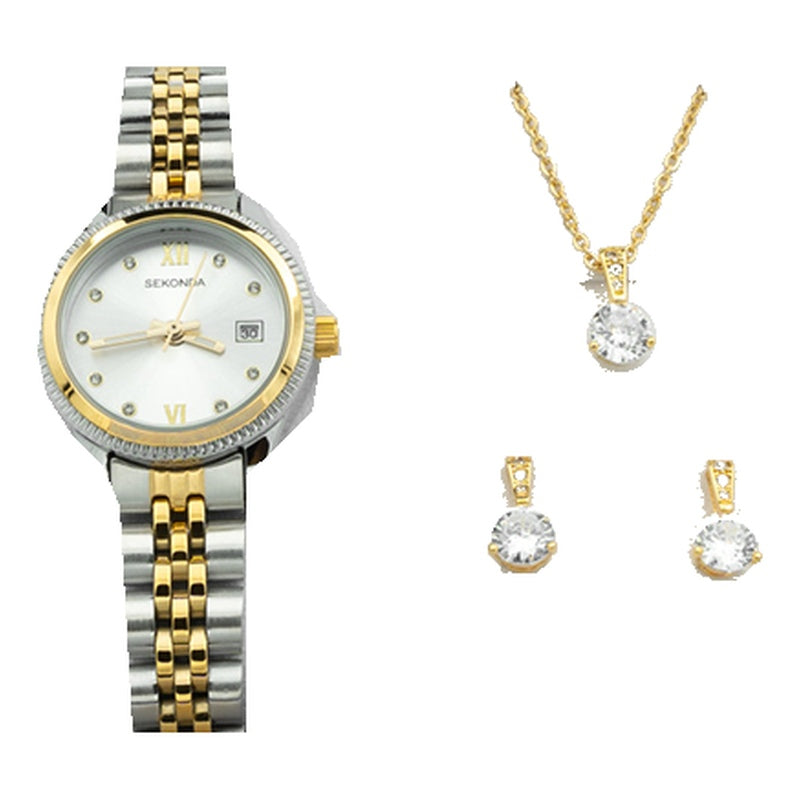 Sekonda Two-Tone Watch, Crystal Necklace & Earring Set 2674G