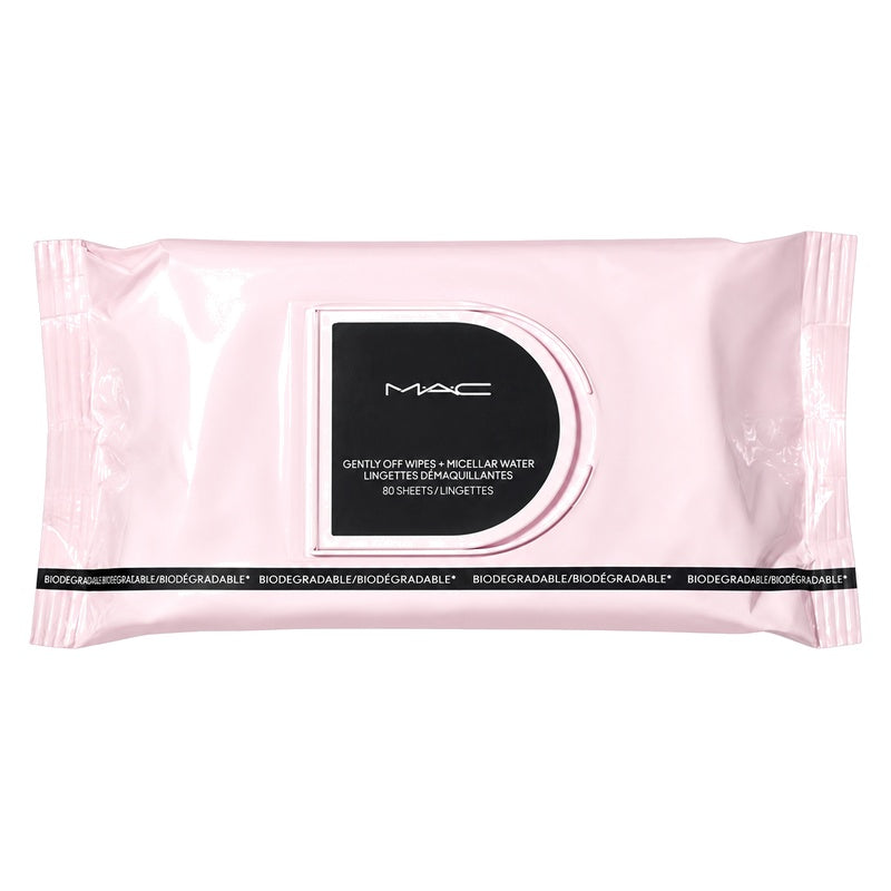 MAC Gently Off Wipes + Micellar Water 80 Sheets on a pure white background