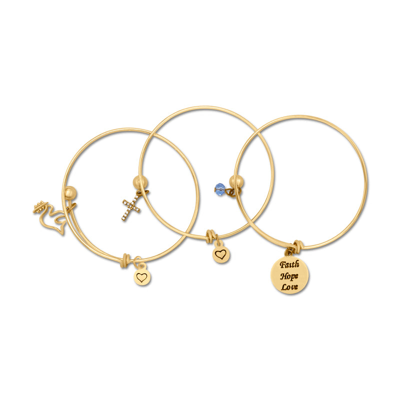 Lovita Gold Plated Bangle Set | Faith, Hope, Love