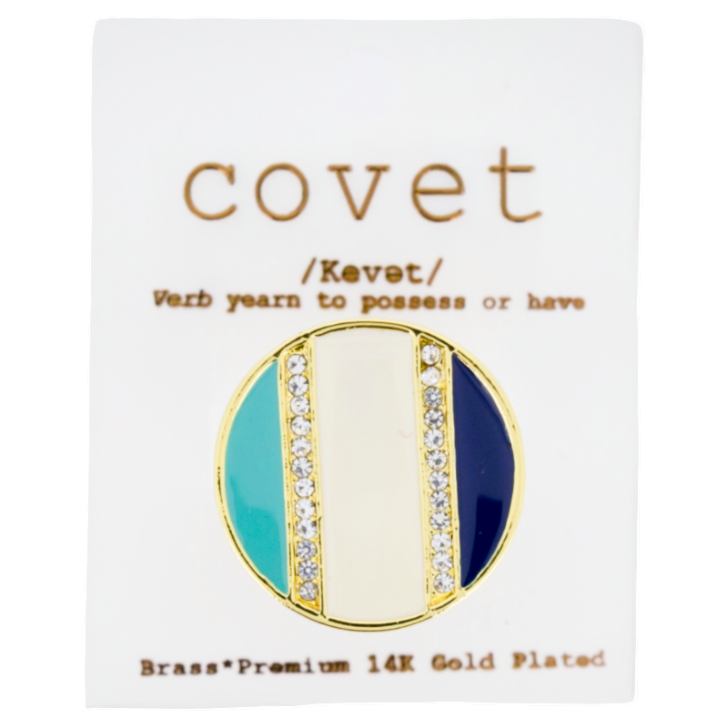 Covet Blue White & Green Enamel Pave Ring UK Size Q DF3017GT