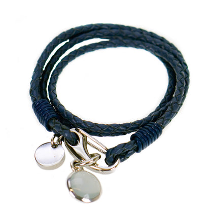 KeeArt Brigitte Blue Leather Braided Wrap Bracelet with Lens Charm
