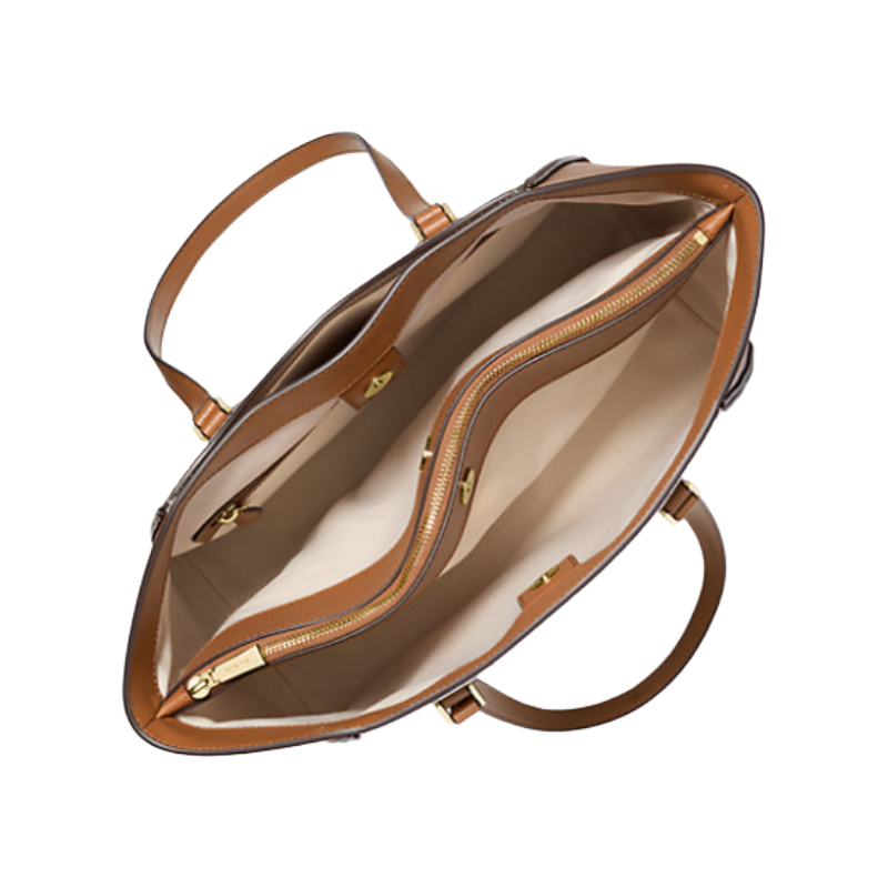 Michael Kors Taryn Large Signature Logo Leather Tote Bag Brown/Acorn