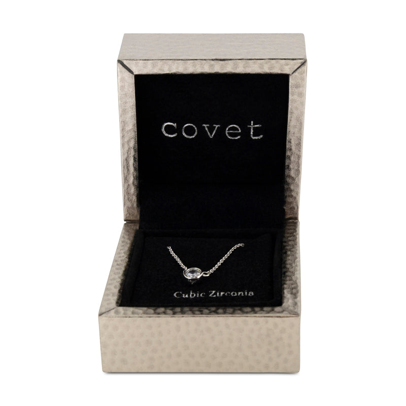 Covet Rhodium Cubic Zirconia Round Pendant Silver Necklace