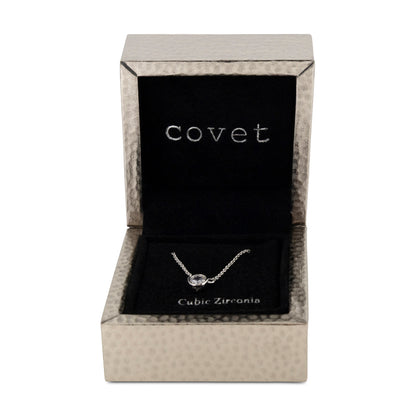 Covet Rhodium Cubic Zirconia Round Pendant Silver Necklace