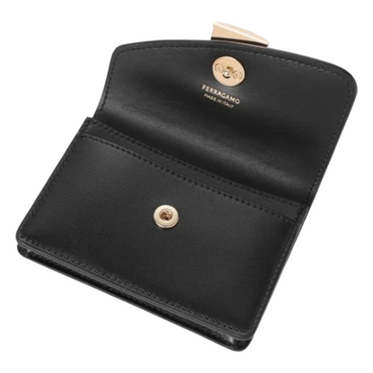 Salvatore Ferragamo Fiamma Leather Card Holder Black