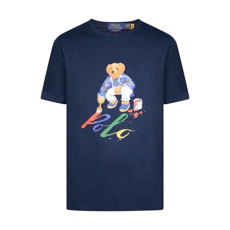 Ralph Lauren Polo Custom Slim Fit Painting Polo Bear Jersey T-Shirt Navy