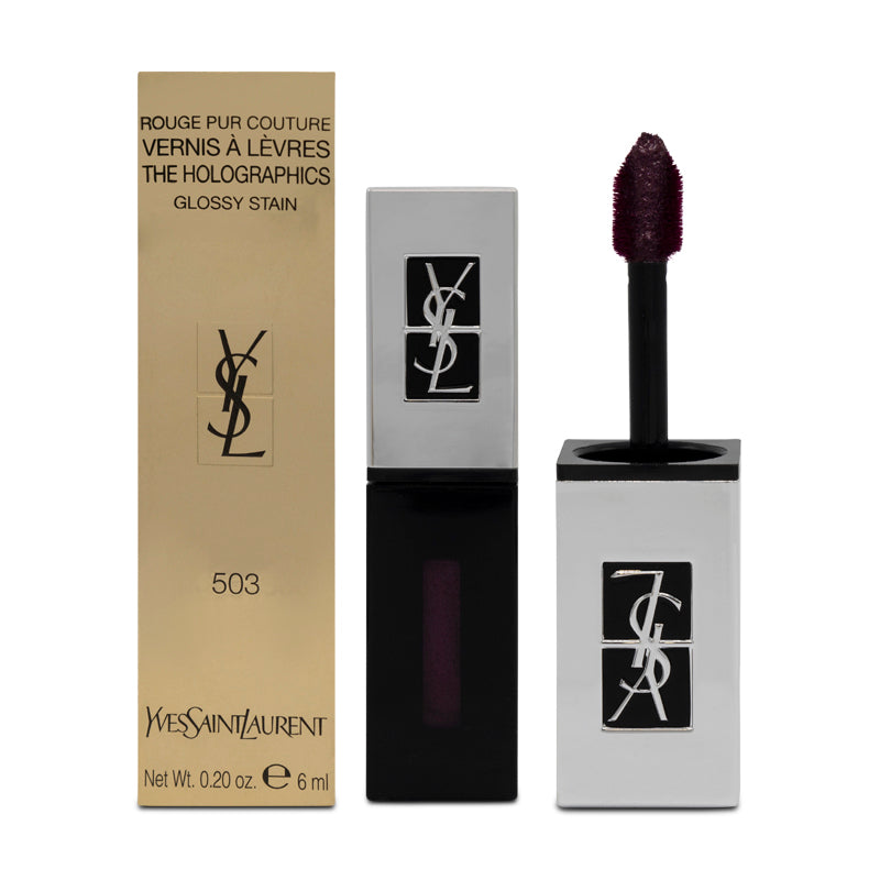 YSL Holographics Purple Glossy Liquid Lipstick Stain 503 Neon Prune