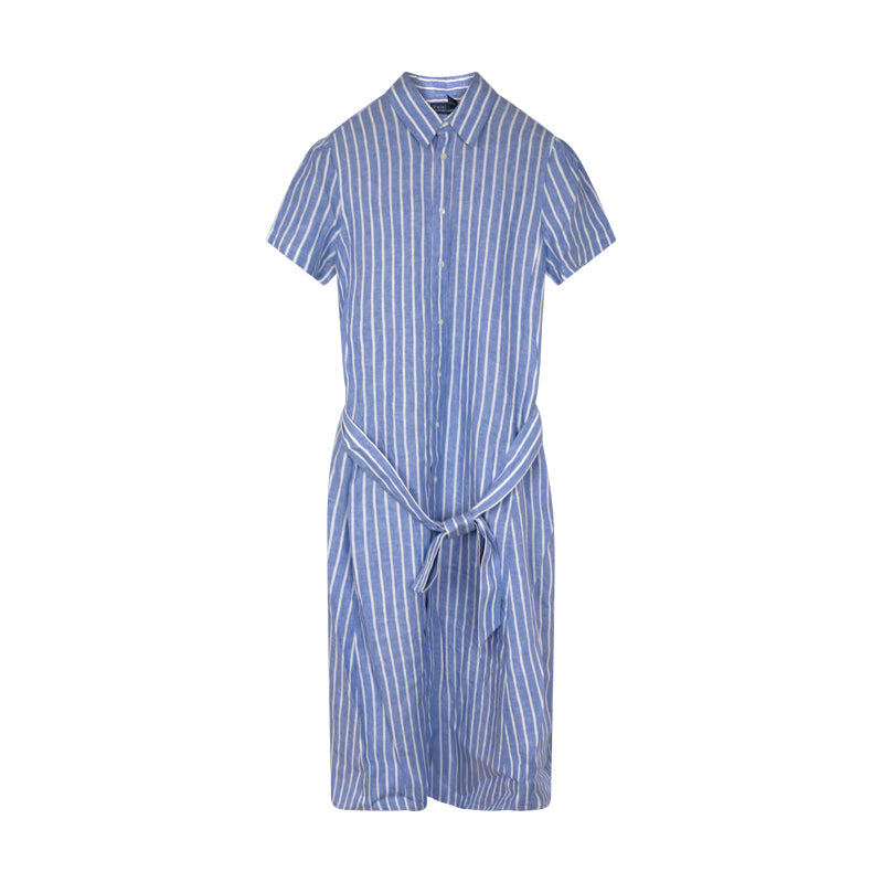 Ralph Lauren Women's Blue Linen Striped Shirt Dress