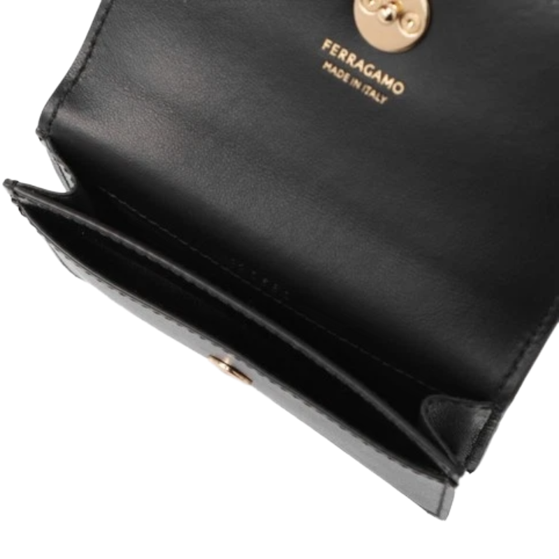 Salvatore Ferragamo Fiamma Leather Card Holder Black