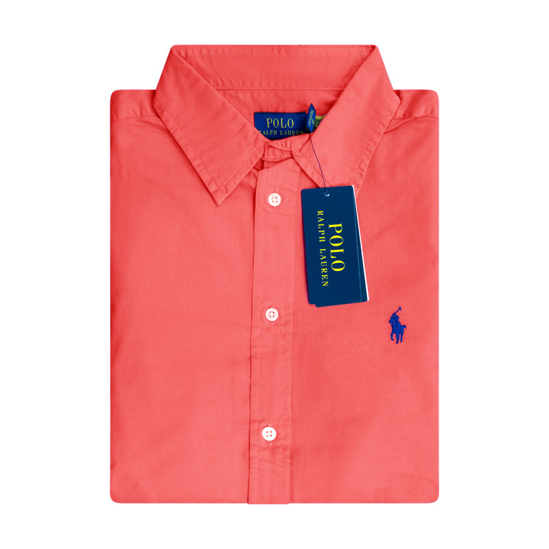 Ralph Lauren Slim Fit Cotton Blouse Shirt Coral Womens