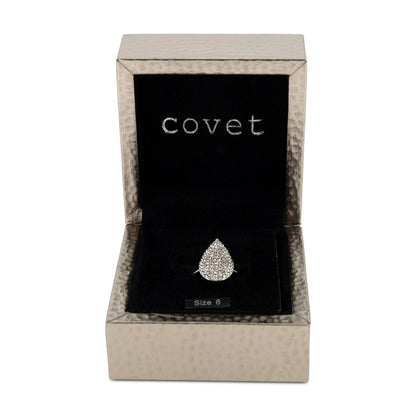 Covet Rhodium Cubic Zirconia Teardrop Pave Silver Ring - Size 9