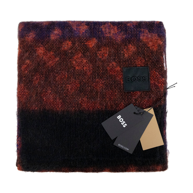 Hugo Boss Men's Scarf Red & Black Jacquard Print - Wool Mix - One Size