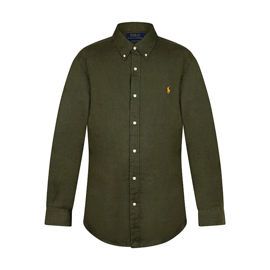 Ralph Lauren Polo Custom Fit Linen Shirt Dark Green