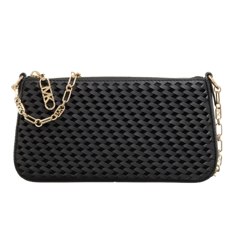 Michael Kors Empire Medium Chain Pouchette Woven Leather Bag Black