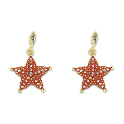 Khloelle Orange And Silver Starfish Earrings LC0070791