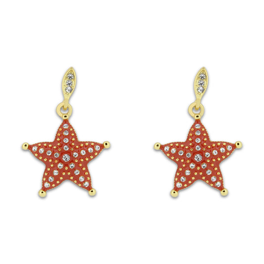 Khloelle Orange And Silver Starfish Earrings LC0070791