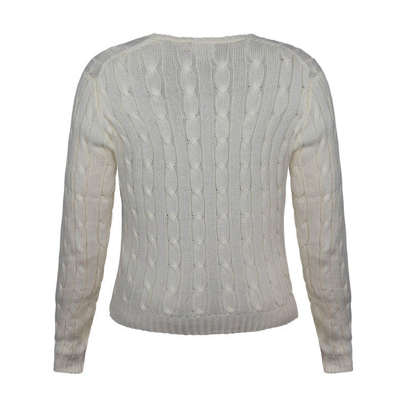 Ralph Lauren Polo Women's Cable-Knit Cotton V-Neck Jumper Parchment Cream