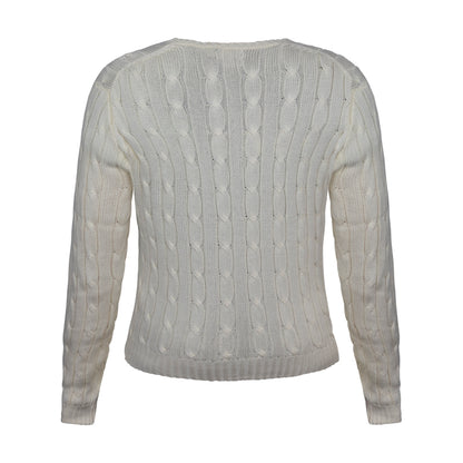 Ralph Lauren Polo Women's Cable-Knit Cotton V-Neck Jumper Parchment Cream