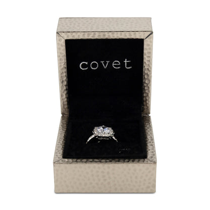 Covet Rhodium Cubic Zirconia Fancy Silver Ring - Size 6