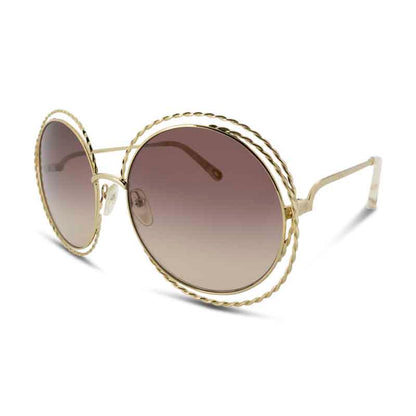 Chloe Gold Metal Frame Brown Lens Round Sunglasses CE114ST 743