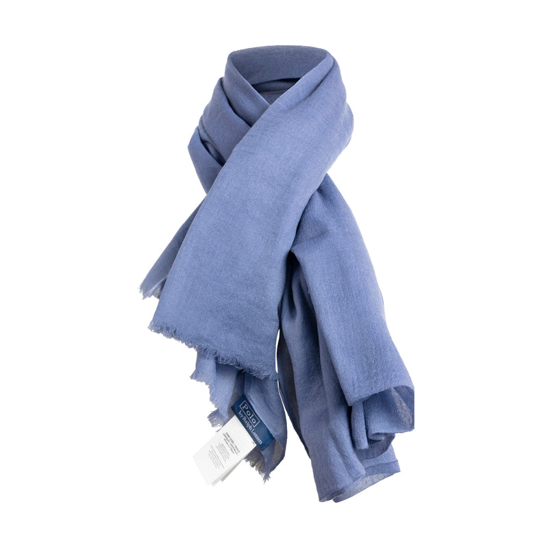 Ralph Lauren Fringe-Trim Wool Scarf Blue