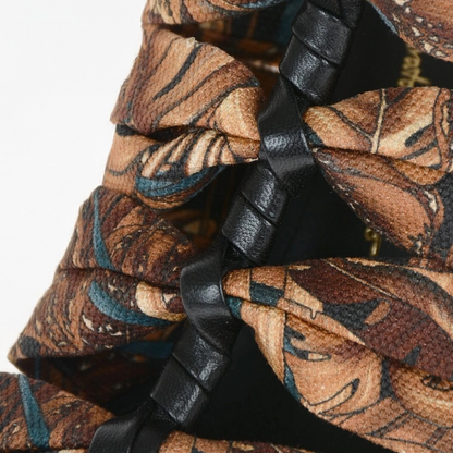 Salvatore Ferragamo Solki Heeled Sandals Print Fabric Beige/Black