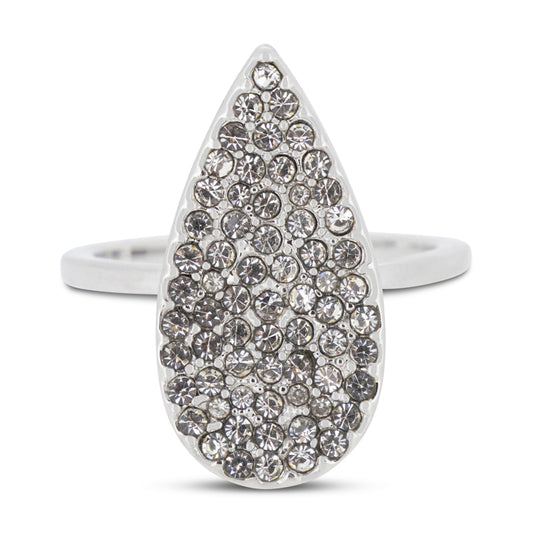 Covet Rhodium Cubic Zirconia Teardrop Pave Silver Ring - Size 6