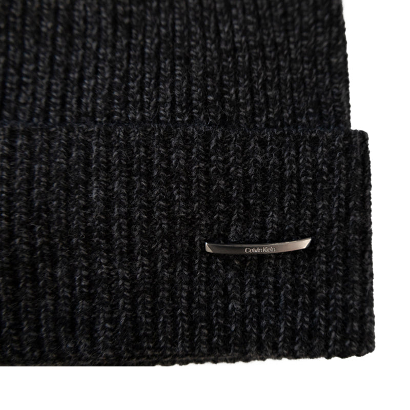 Calvin Klein Pyramid Plaque Beanie Hat Black - One Size