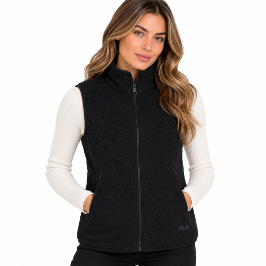 Jack Wolfskin Fleece Gilet Dark Navy Womens High Curl Vest Warm A65069