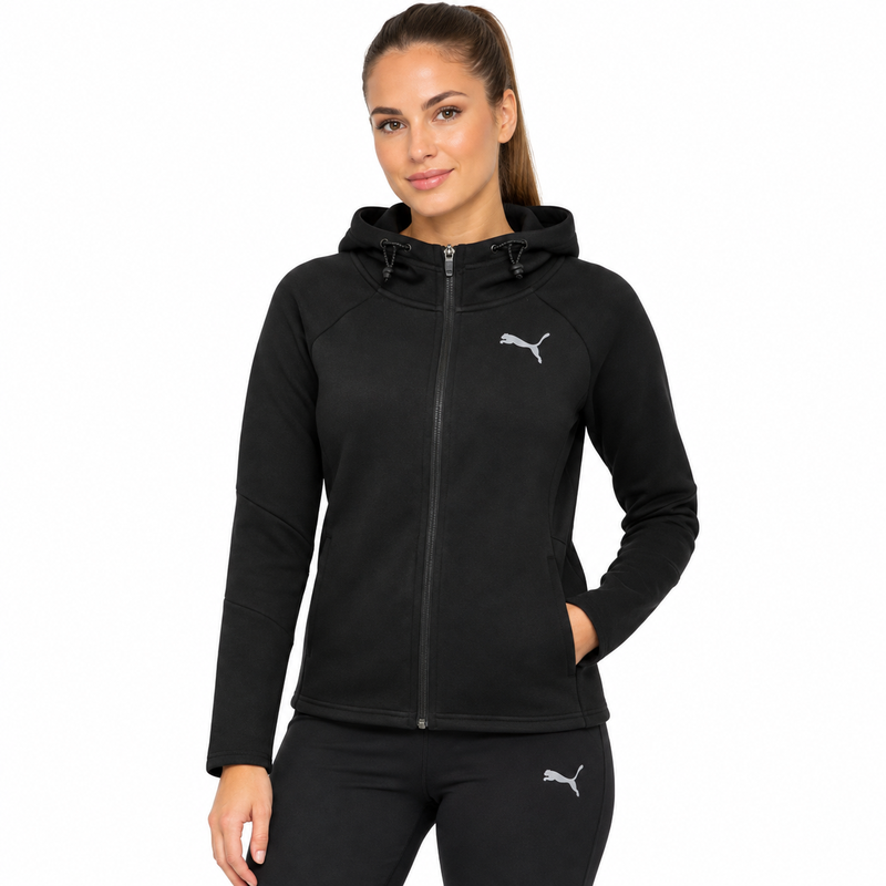 Puma Women's Sweatshirt Evostripe Full-Zip Hoodie Black