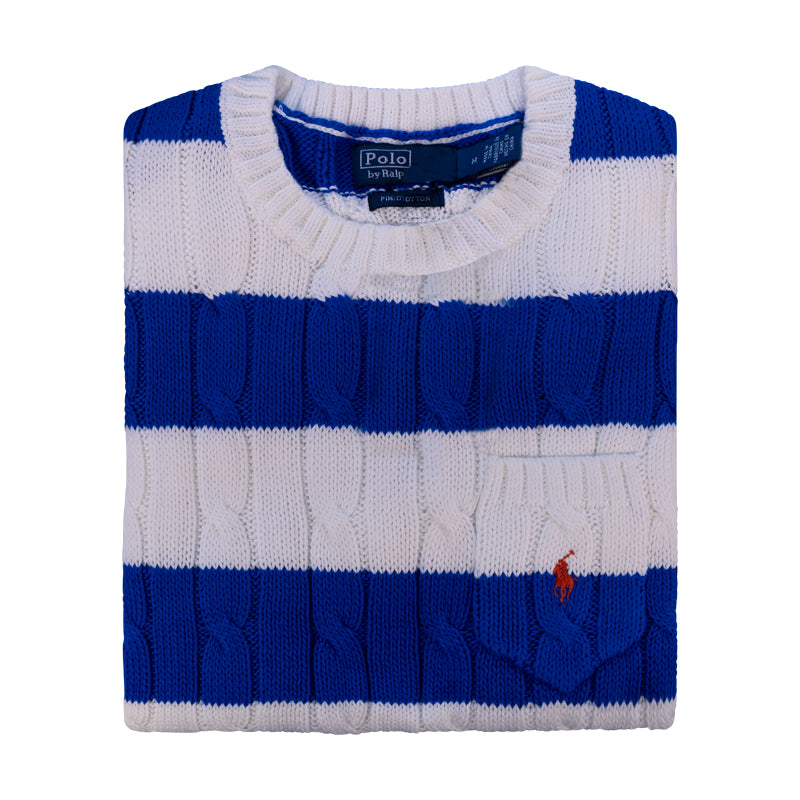 Ralph Lauren Polo Cable Knit Short Sleeve Sweater Blue /White