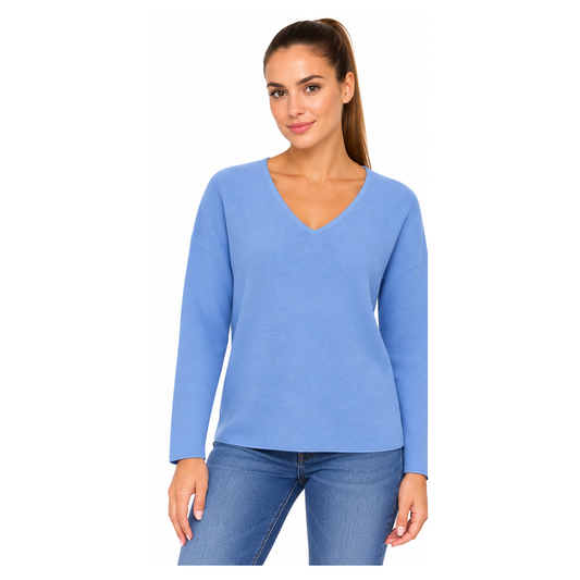 Fynch Hatton Knitted Women's V-Neck Jumper Sky Blue