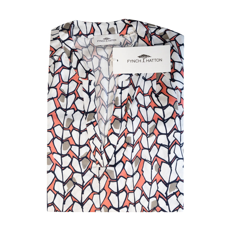 Fynch-Hatton Women's Blouse Coral Multi Colour Pattern