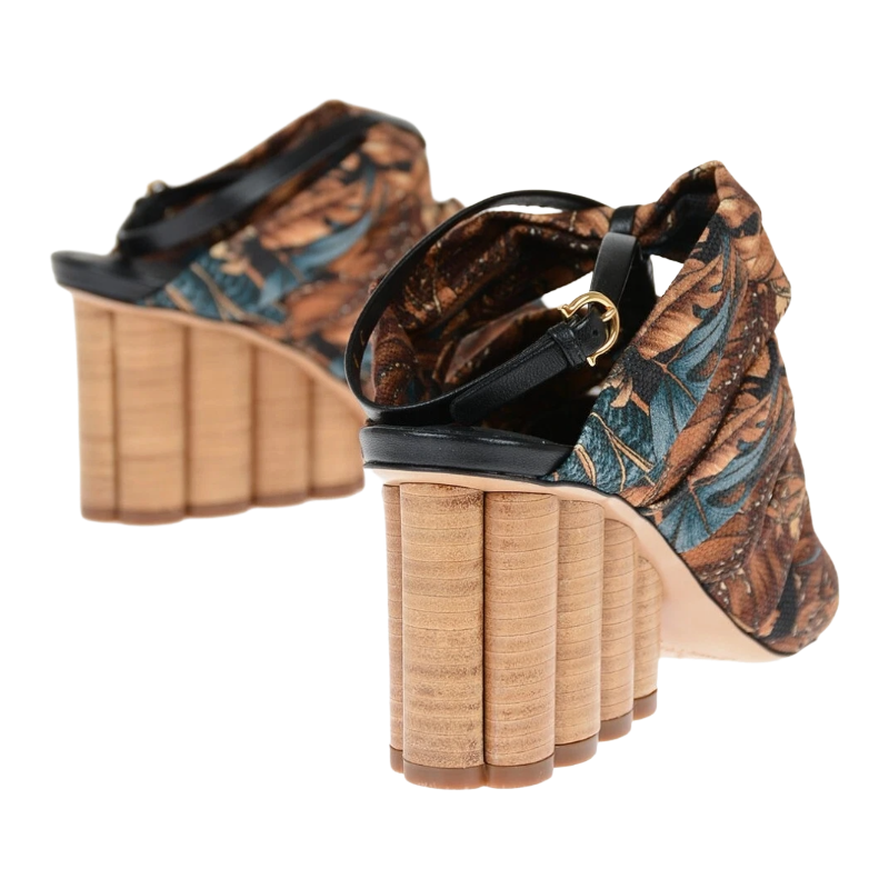 Salvatore Ferragamo Solki Heeled Sandals Print Fabric Beige/Black