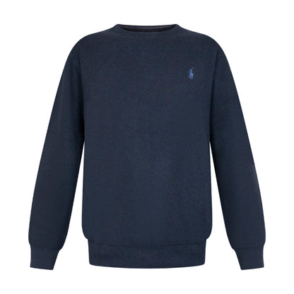 Ralph Lauren Polo Textured Cotton Crewneck Jumper Navy Blue Men's