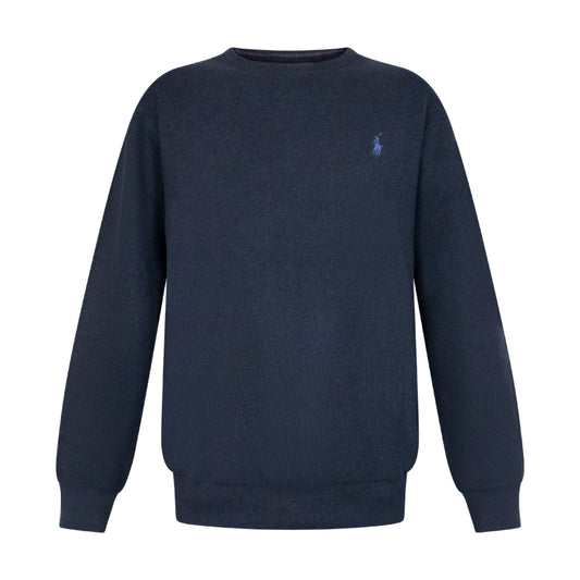 Ralph Lauren Polo Textured Cotton Crewneck Jumper Navy Blue Men's